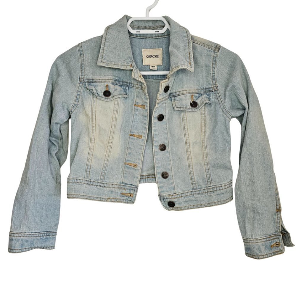 Girls Cherokee Light Acid Wash Denim Jean Jacket, M 7/8